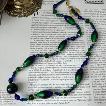 이탈리아제 베네치아 유리 목걸이 럭비공 모양 피콕