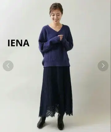 IENA 플라워 레이스 플레어 스커트 네이비 사이즈 40 [미사용품]