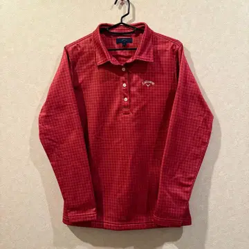 캘러웨이 빨간색 체크 무늬 긴팔 피케 셔츠 L 속기모