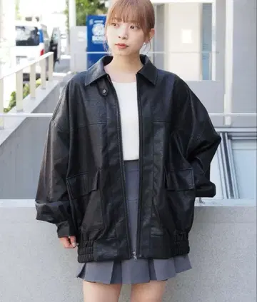 [ 빈티지 가공 ] 빅 숏 인조 가죽 블루종