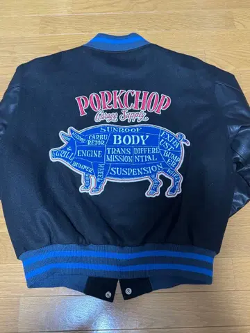 PORKCHOP 자수 바시티 자켓 블랙/블루
