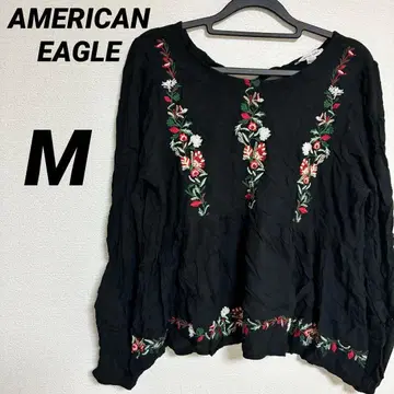 AMERICAN EAGLE 자수 긴팔 셔츠 [ M ] 블랙 등 트임
