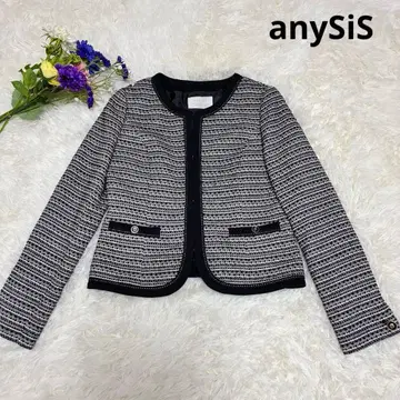 새상품급 anySiS 트위드 노카라 자켓 네이비 M 세레모니