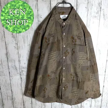 패턴 셔츠 라이트 브라운 디자인 올 패턴 노카라 빈티지 구제 의류