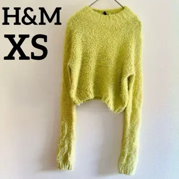 H&M [ XS ] 라임 그린 니트 스웨터 긴팔 숏 귀여운