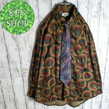 넥타이 셔츠 멀티 컬러 디자인 올 패턴 보태니컬 무늬 빈티지 구제 의류