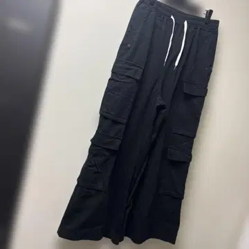 새상품급 네온 블랭크 카고 초 와이드 블랙 팬츠