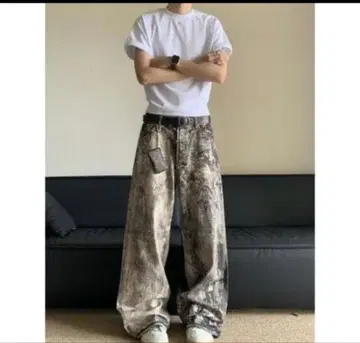 리얼트리 패턴 카모 무늬 와이드 팬츠 M 사이즈 트렌드 데님 스트릿
