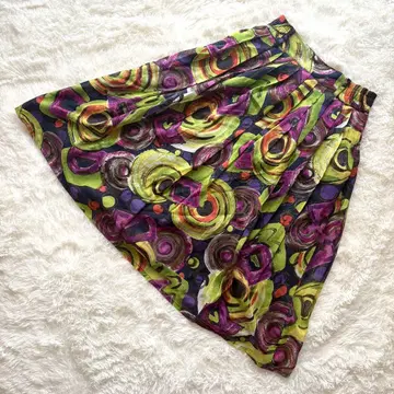 새상품급 개성파 컬러풀 올 패턴 플레어 스커트 안감 부착 레트로풍 S~M