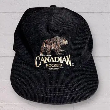 90s 캡 블랙 코듀로이 CANADIAN ROCKIES 곰 자수