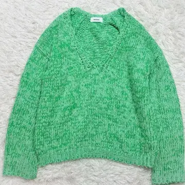 25SS MIESROHE 더블얀 로우게이지 니트 V넥 그린