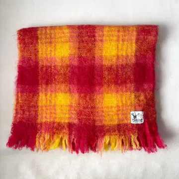 70s 체크 모헤어 울 머플러 대형 빈티지 파일 영국