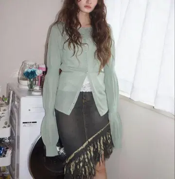 puff puff sleeve sheer cardigan