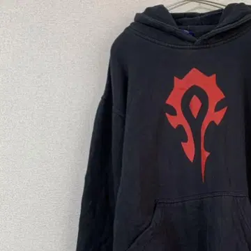 구제 의류 후드티 센터 프린트 끈 없음 블랙 S