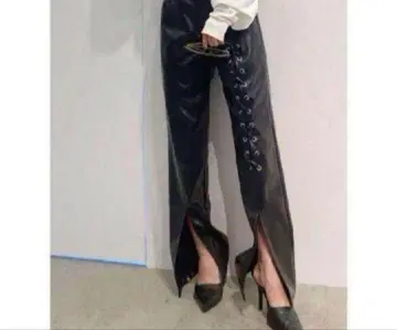 GYDA 인조 가죽 레이스업 팬츠