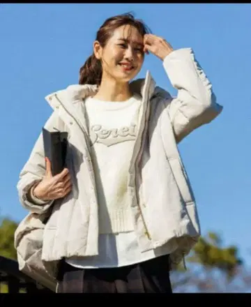 GLOBAL WORK 라이트웜 발수 후드 블루종 M 사이즈 아이보리