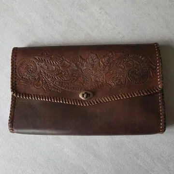 카빙 가죽 클러치백 천연 가죽 브라운 브라운