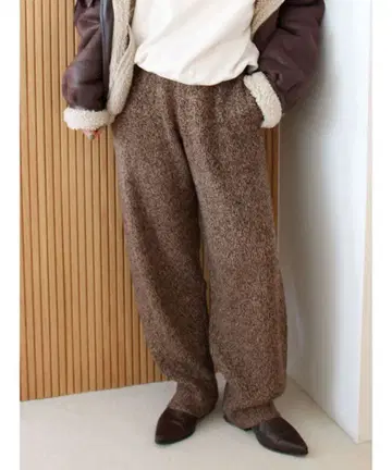[ Ungrid ] 팬츠 멜란지 니트 루즈 팬츠 브라운
