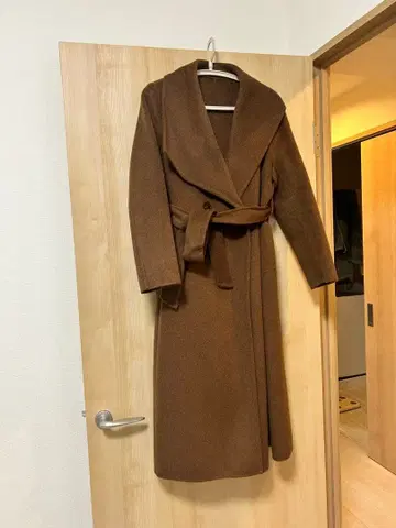 카키 울 혼방 롱 코트 벨트 포함