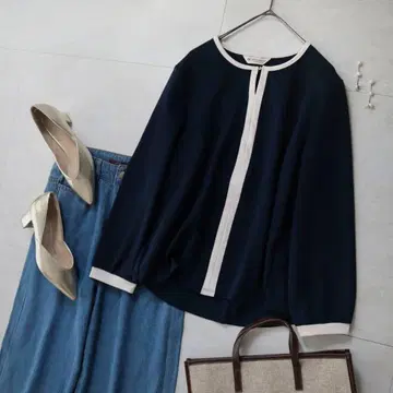 로얄 네이비 화이트 멋진 브릭하우스 파이핑 긴팔 셔츠 블라우스 새상품급