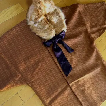 빈티지 울 기모노 코트 카멜 트위드와 인조 모피 숄