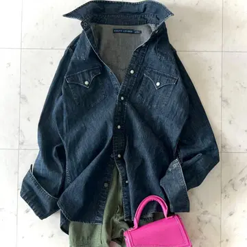 새상품급 랄프 로렌 코튼 웨스턴 데님 셔츠 인디고 블루