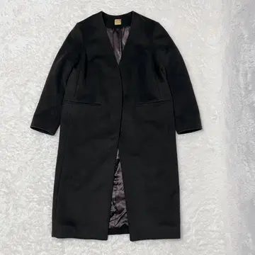 muse 체스터 코트 코트 브라운 롱 노카라 V넥