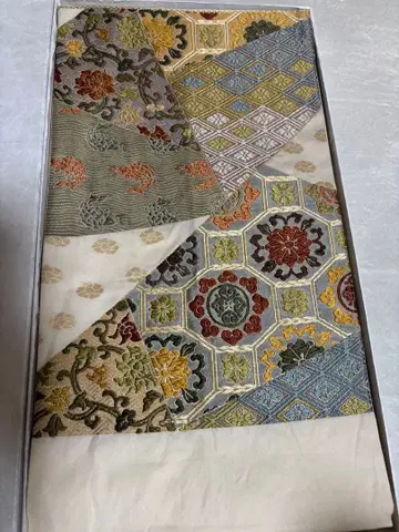 새상품급 고급 후쿠로 오비 다색 자수 꽃무늬 박스 포함