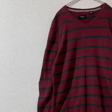 구제 의류 haggar 니트 스웨터 보더 얇은 소재 레드 블랙 S