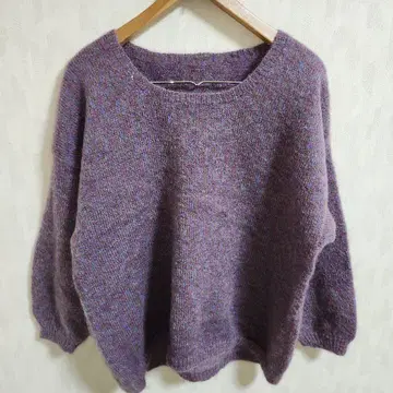 니트 스웨터 믹스 컬러 멀티 컬러 보라색 계열 오버 사이즈 긴팔 와이드