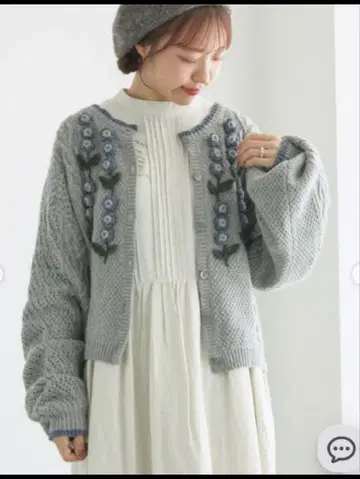 츠하루 바이 사만사 모스모스 꽃 모티브 니트 가디건