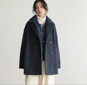 미사용 for/c 샤기 피 코트 네이비 M