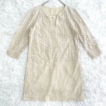 stella forest 무릎 기장 원피스 자수 레이스 M 라이트 베이지