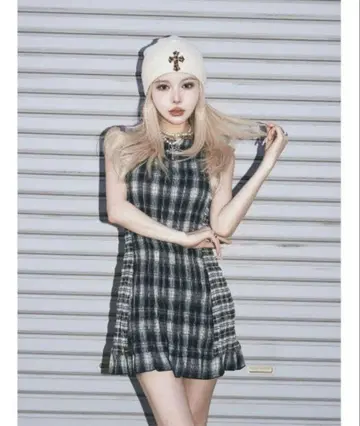 다리치 체크 콤비 미니 원피스