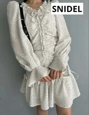 24SS 새상품급 스나이델 프린트 개더 미니 원피스 SNIDEL 도트
