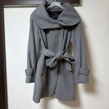 그레이 버튼 후드 롱 코트