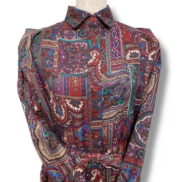 [시순환] 미국제 롱 원피스 올 패턴 페이즐리 긴팔 레트로 M 상당