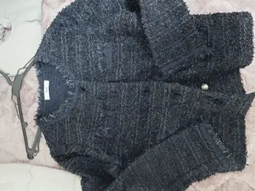 르네 아가씨 자켓 프린지 디자인 블랙 긴팔 가디건