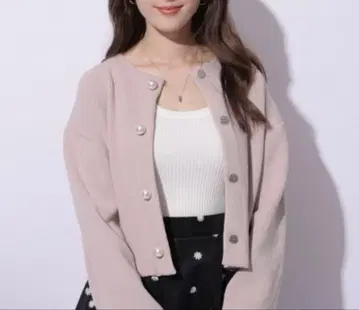 펄 버튼 숏 니트 자켓