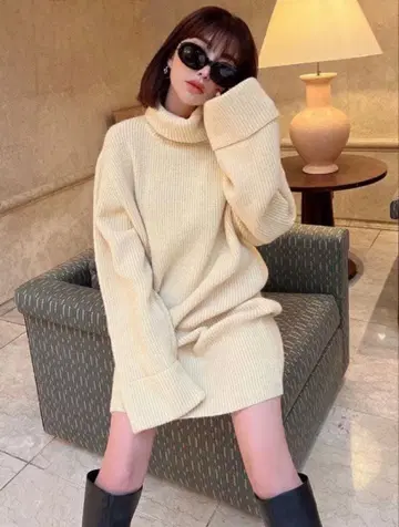 에이미 eimy 오프롤 루즈 니트 미니 원피스 블랙 완판