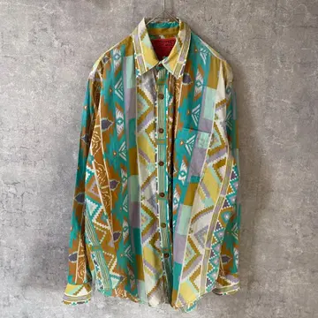 도트 무늬 네이티브 무늬 셔츠 멀티 컬러 긴팔 M 사이즈