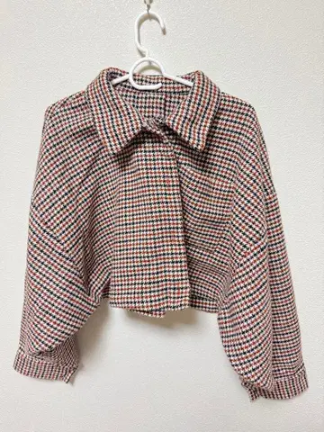 체크 무늬 숏 기장 자켓