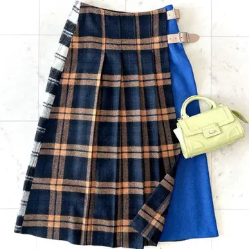 새상품급 오닐 오브 더블린 울 체크 무늬 퀼트 스커트 롱 기장