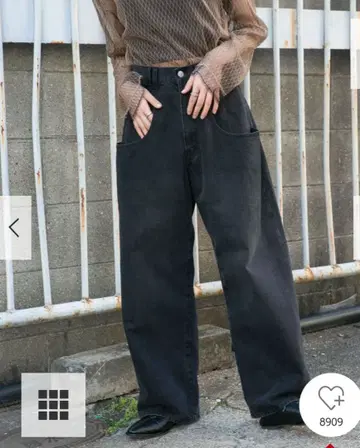 블랙 데님 와이드 팬츠