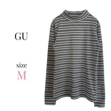 GU [ M ] 하이넥 보더 긴팔 티셔츠 그레이 캐주얼 돌려입기 니트