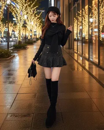 Cherimi 트위드 슬림 레그 치마바지