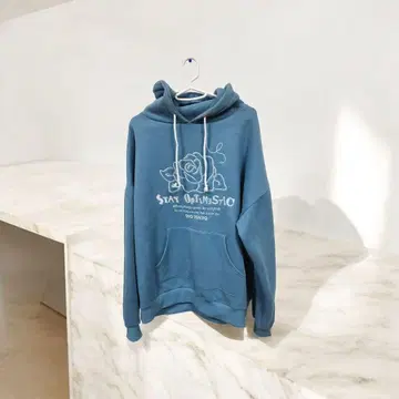 [ RASVOA ] STAY OPTIMISTIC 후드 부착 후드티 파랑