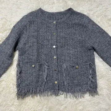 새상품급 GRL 프린지 트위드 니트 가디건 그레이