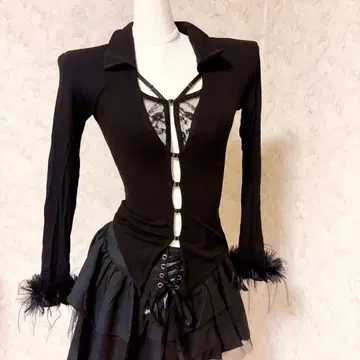 헤이세이 갸루 00s 여성용 블랙 상의 긴팔 Y2K 펑크