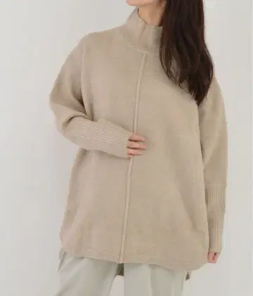 하이넥 베이지 니트탑 5G 천축 라운드 테일